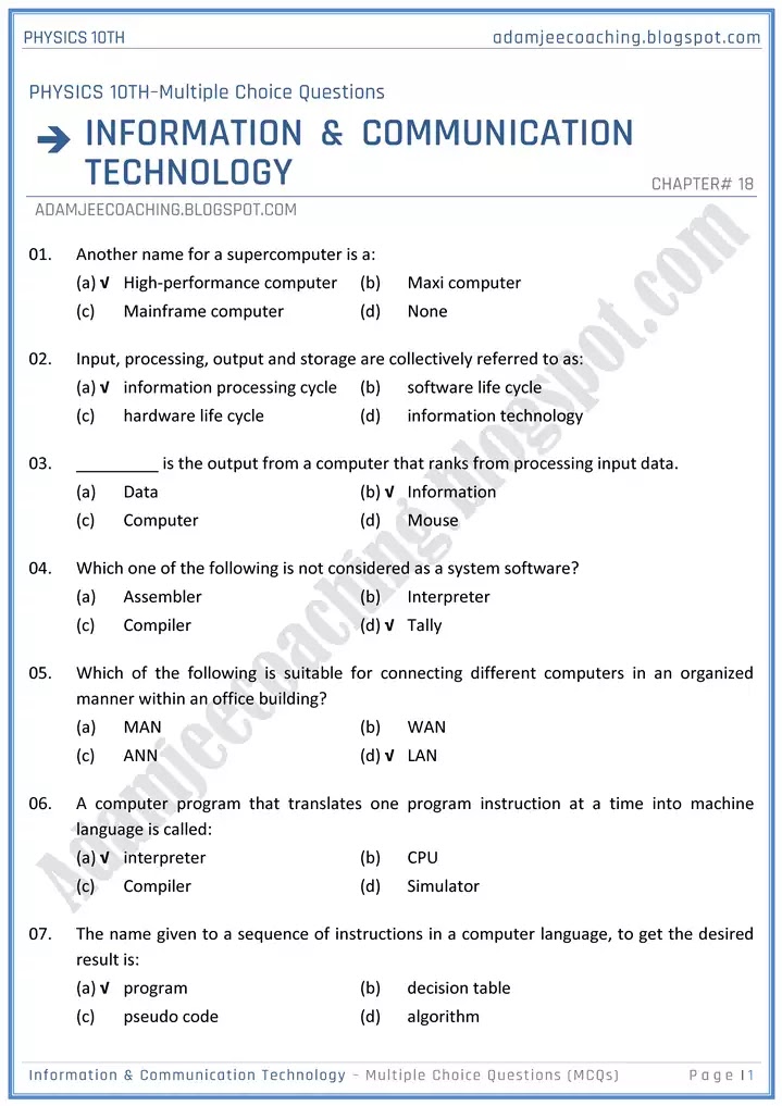 information-and-communication-technology-mcqs-physics-10th