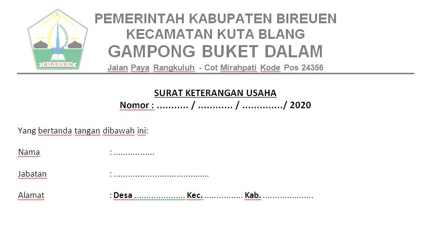 surat keterangan usaha dari kepala desa untuk BPUM