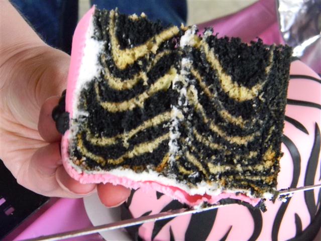 pink and white zebra cake. It was just white cake with