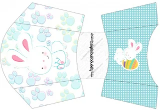 Easter Bunny with Light Blue and White Squares: Free Printable Boxes.