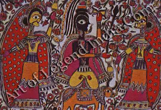 This organic relationship between the performing arts and the visual expression in images must be noticed as an important departure point in the making of images. In eastern India and in Rajasthan scrolls were taken in procession and unfolded before the folk with the myth or legend recited. 