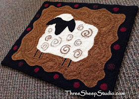 'Lamb' Rug Hooking by Rose Clay at ThreeSheepStudio.com