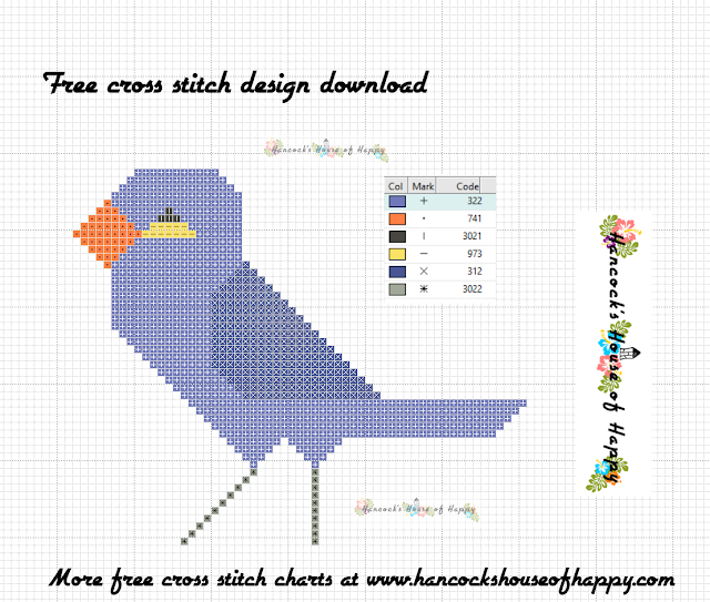 Free Beginner Cross Stitch Design to Download: Geometric Bluebird free cross stitch design to download