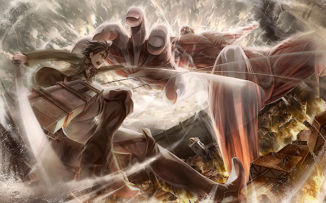   Colossal Titan Eren Jaeger Attack on Titan Shingeki no Kyojin 3d Gear Maneuver Weapon Fighting Anime HD Wallpaper Backgrounds g3. 