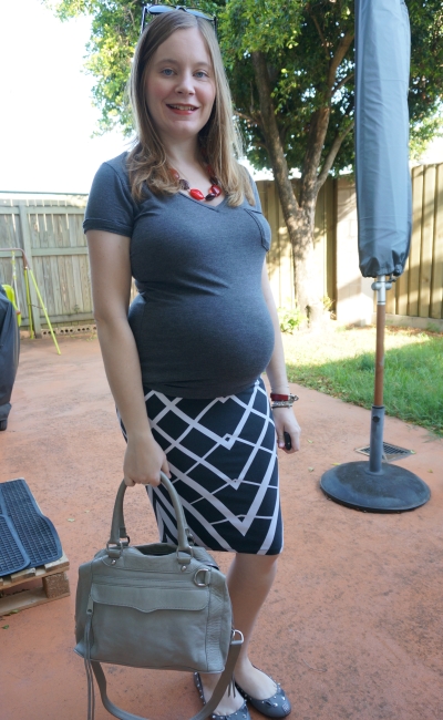 Away From Blue | Second Trimester Office Wear Grey tee Asos maternity pencil skirt