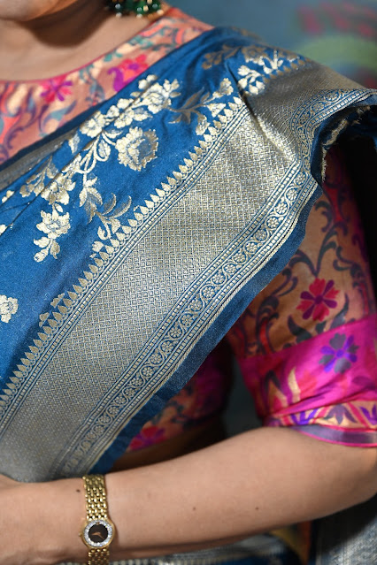 Ektara silk, soft drape, light weight, very smart blue saree