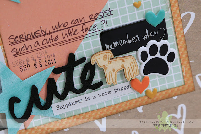 Cute Puppy Scrapbook Page using Watercolored Die Cuts by Juliana Michaels featuring MFT Stamps and Studio Calido