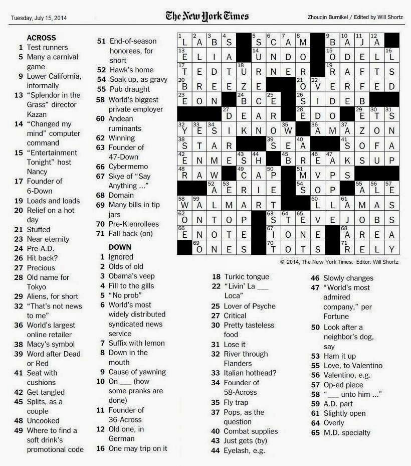 The New York Times Crossword in Gothic: 07.15.14 — Company