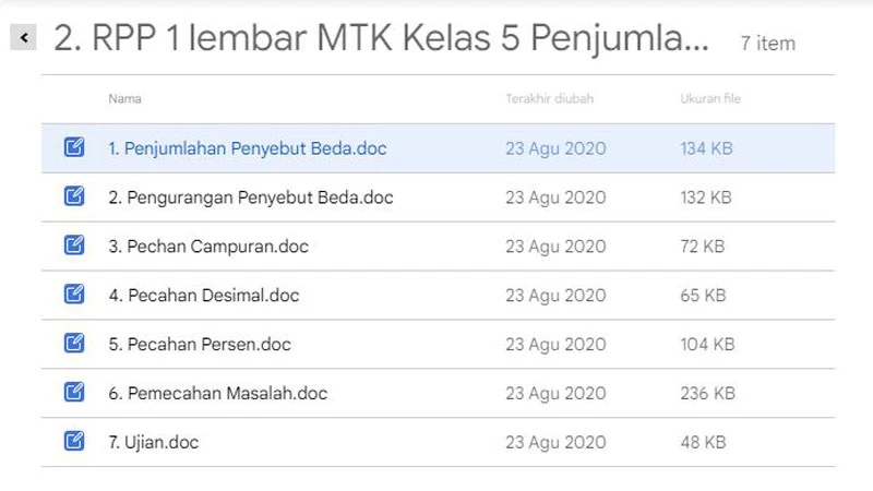 RPP 1 Lembar Matematika Kelas 5 Penjumlahan dan Pengurangan Pecahan