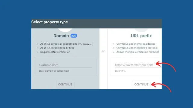 Enter your website URL to verify in Google Search Console