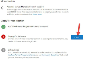 youtube create monetize start buttom