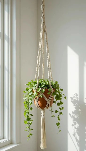 Plantas penduradas com macramê