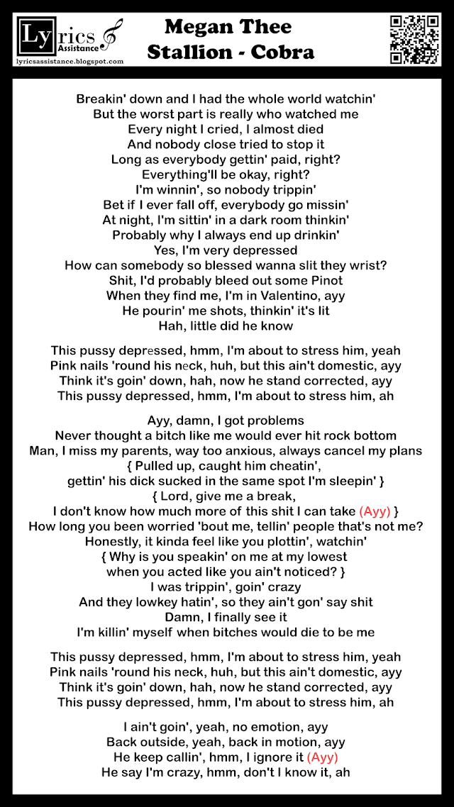 Megan Thee Stallion - Cobra Lyrics | lyricsassistance.blogspot.com