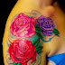 Three Different Colorful Rose Flower Tattoos For Girls