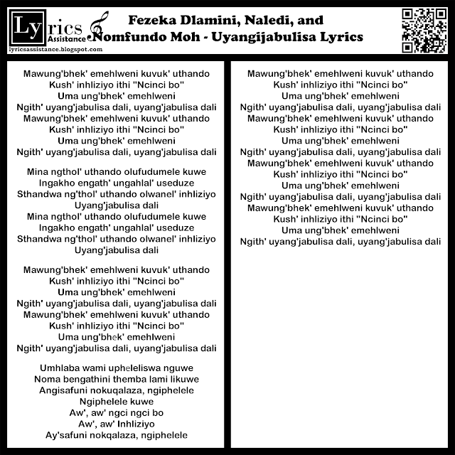 Fezeka Dlamini, Naledi, and Nomfundo Moh - Uyangijabulisa Lyrics | lyricsassistance.blogspot.com