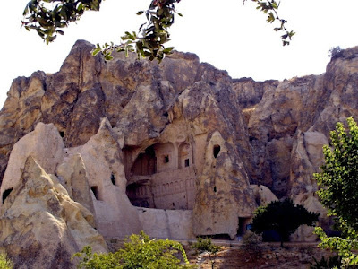 A church carved from the rock in Cappadocia