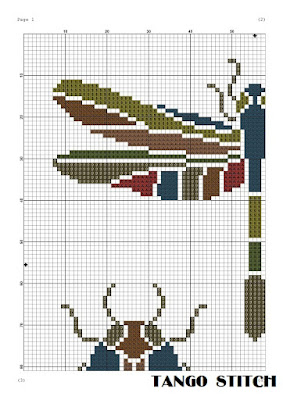 Stained glass terracotta dragonfly cross stitch cute insects embroidery - Tango Stitch