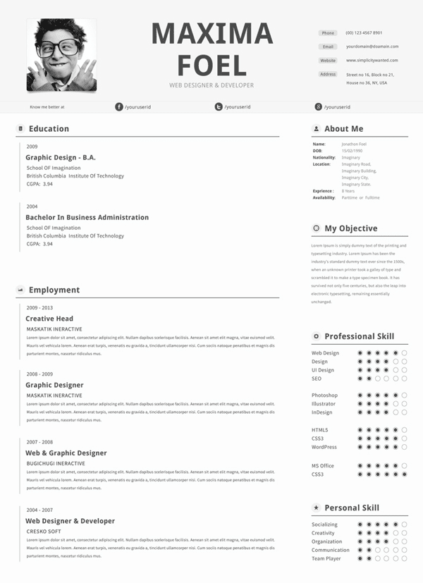 Single Page Resume Template