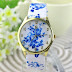 Fashion teenage floral leather woman watch