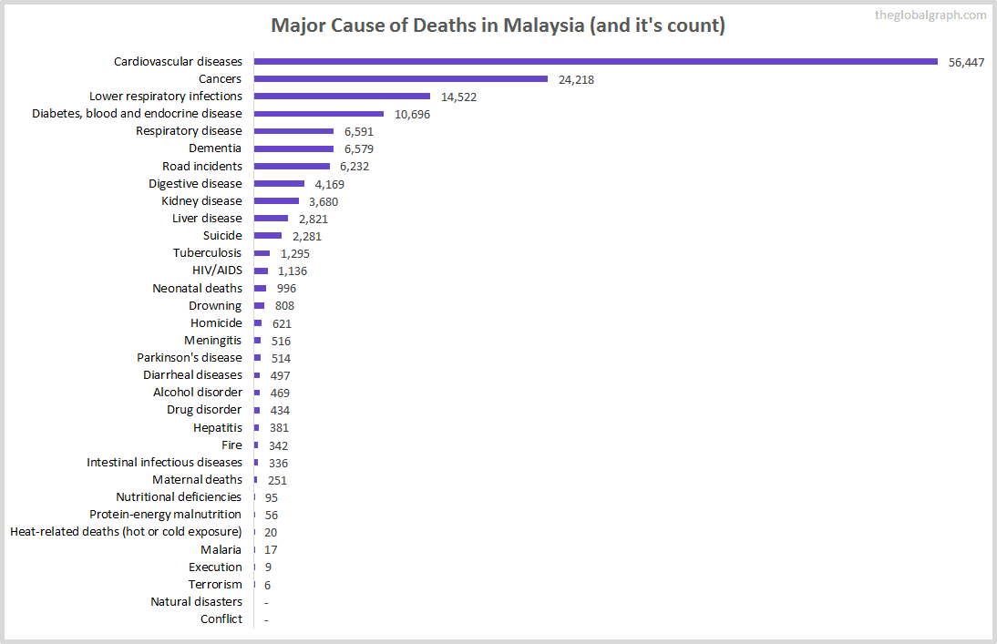 Major Cause of Deaths in Malaysia (and it's count)