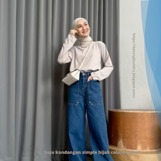 Baju kondangan simple hijab celana jeans