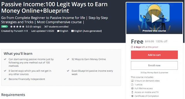 [100% Off] Passive Income:100 Legit Ways to Earn Money Online+Blueprint| Worth 19,99$