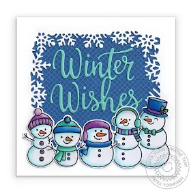 Sunny Studio Stamps: Feeling Frosty Winter Wishes Snowman Holiday Christmas Card (using Layered Snowflake Frame Dies & Classic Gingham 6x6 Paper)