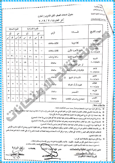 جداول امتحانات محافظة الاسكندرية اخر العام 2019 جميع المراحل (ابتدائئية واعدادية وثانوي)