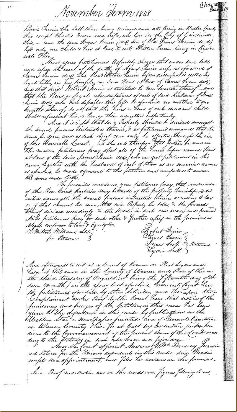 Robert and James Irwin, James Scott and wife, Lydia vs James Lowes 1848 5