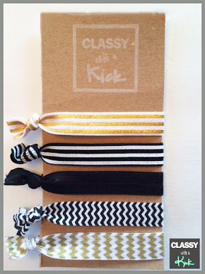 Classy with a Kick Hair Ties: Black, White, Gold, Striped, Chevron