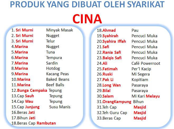 BLOG Boikot Barangan Cina Dap Syarikat Cina Guna Nama  Melayu 