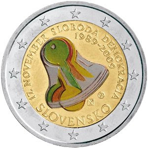 Colored Slovakian 2 euro coin from 2009