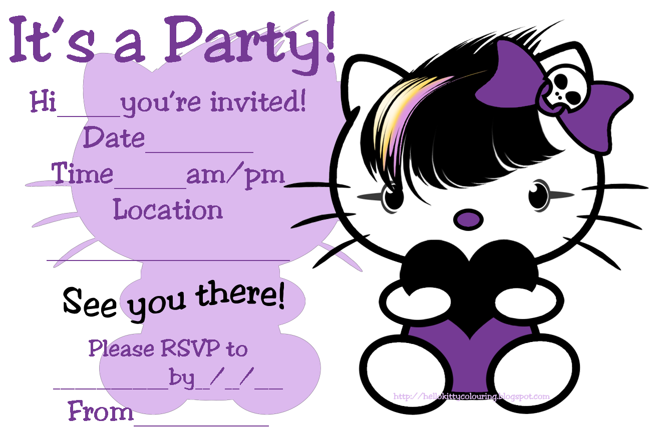 Emo goth punk there s a theme here All these free printable invitations are a little bit quirky so I have grouped them to her They show hello Kitty