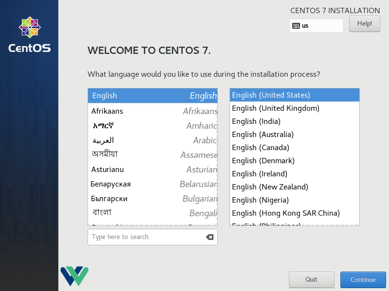 CentOS7 설치 과정에 사용할 언어 선택