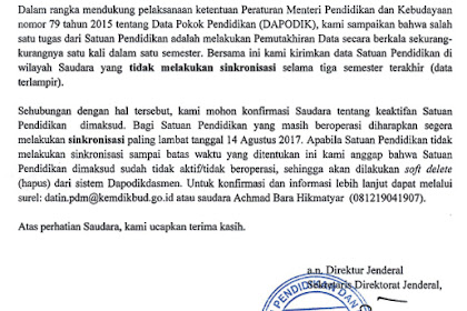 √ Daftar Sekolah Belum Sinkronisasi Dapodik Akan Dihapus Bila Tidak
Sinkronisasi Paling Lambat 14 Agustus 2019 Dan Informasi Pra-Rilis
Aplikasi Dapodikdasmen Versi 2019