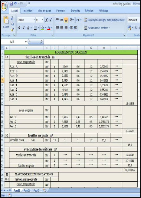 Devis quantitatif et estimatif pour un Logement