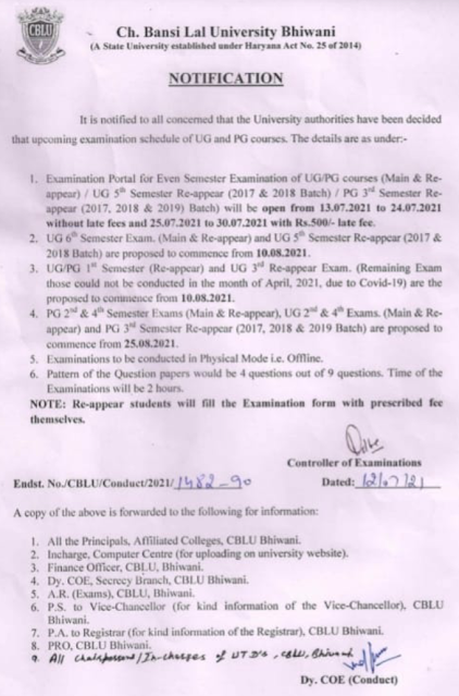 Cblu reappear exam notice