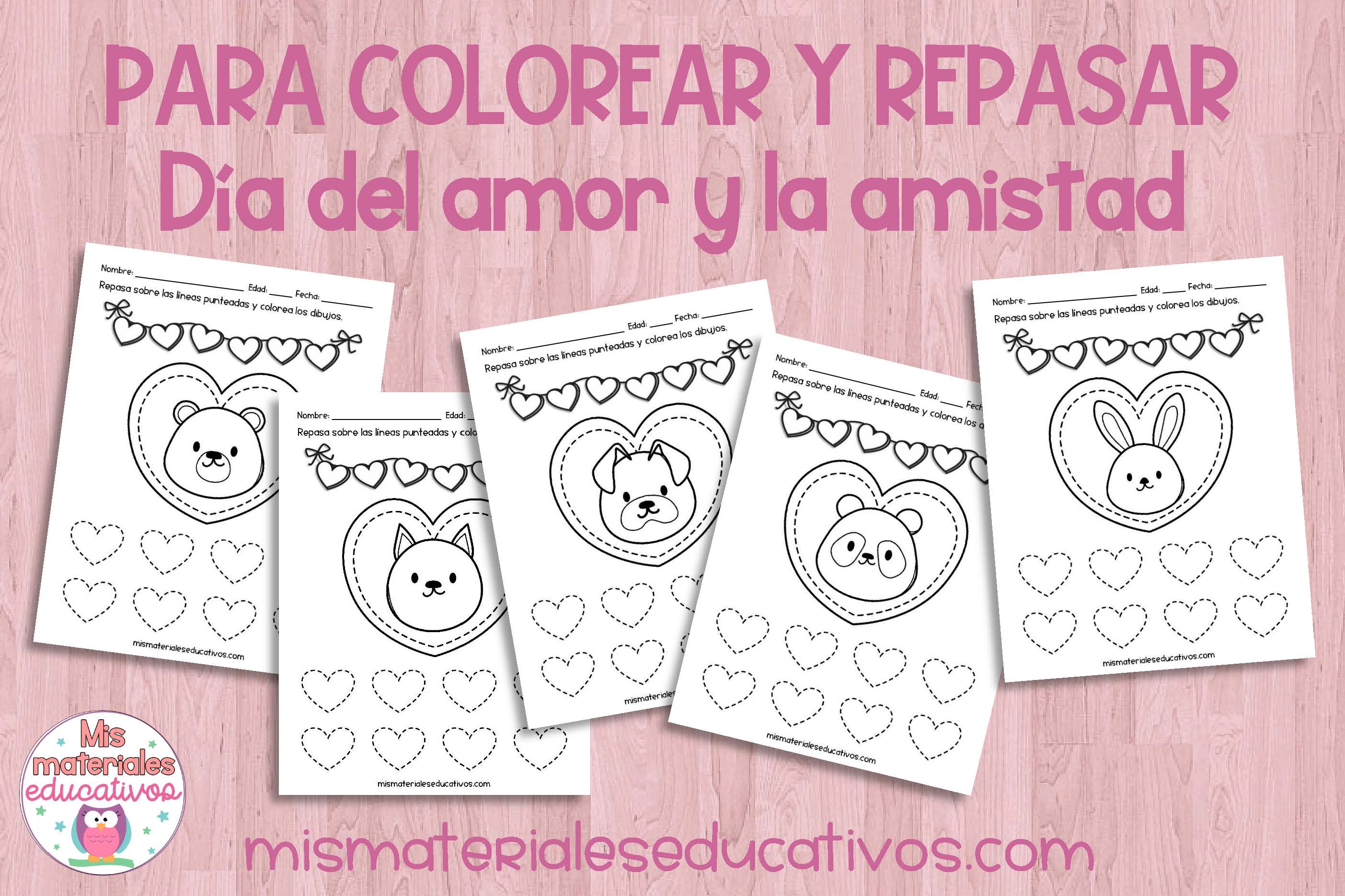 Mis Materiales Educativos: Corazones para repasar y colorear con bonitos  dibujos por del día del Amor y la Amistad o San Valentín