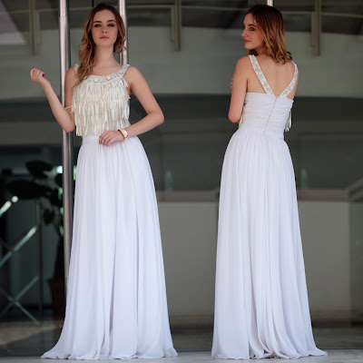 White Scoop Floor Length Dress