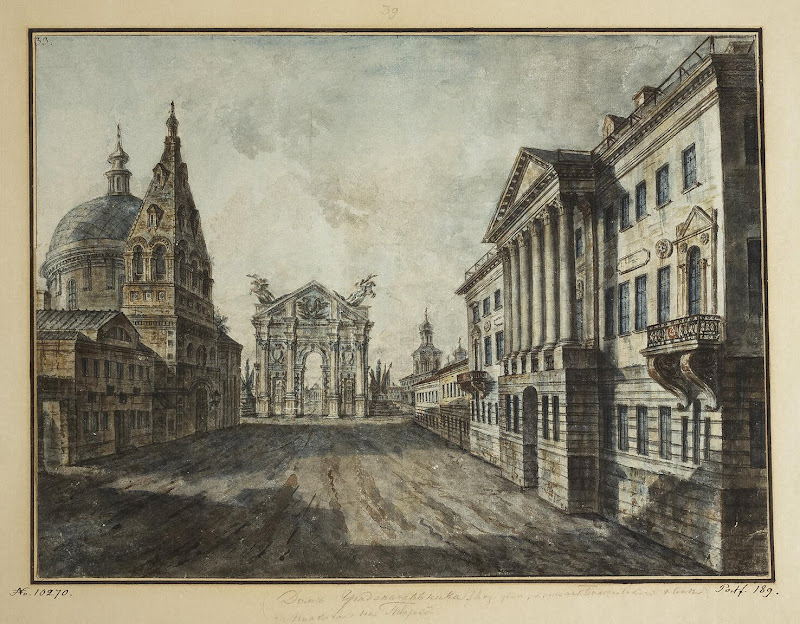 Strastnaya Square by Fyodor Alekseyev - Architecture, Cityscape, Landscape Drawings from Hermitage Museum