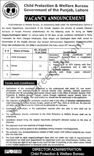 Child Protection & Welfare Bureau Latest Jobs in Lahore April 2024