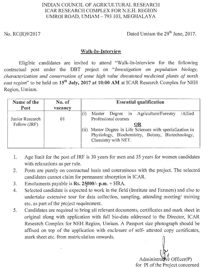 ICARNEH Plant Biotech JRF Walk IN 2017 July