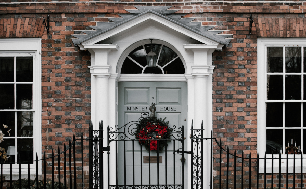 wreath on the front door