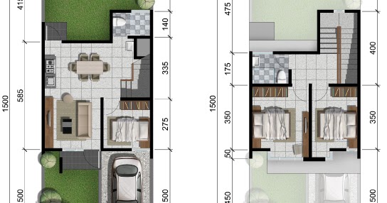 LINGKAR WARNA Denah rumah  minimalis  ukuran 6x15 meter 3 kamar tidur 2 lantai  tampak depan