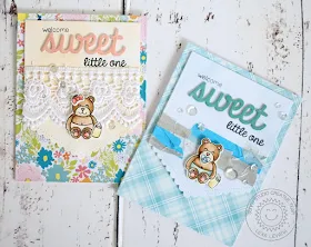 Sunny Studio Stamps: Baby Bear Girl & Boy Cards by Lexa Levana (using Fishtail Banners II & Sweet Word die)