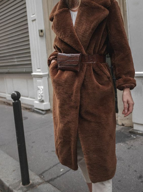 Faux fur coat in brown