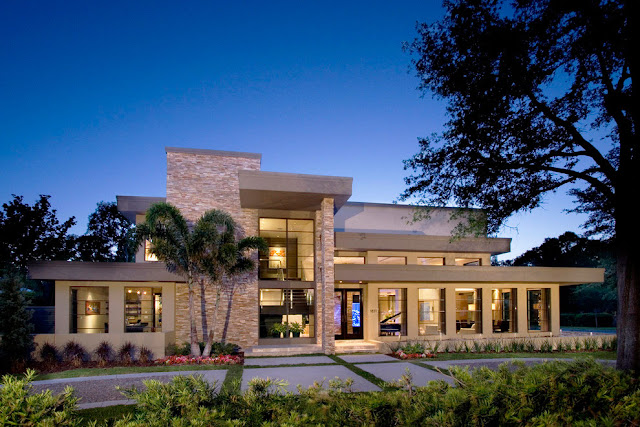 Modern home with traditional style as seen from the street