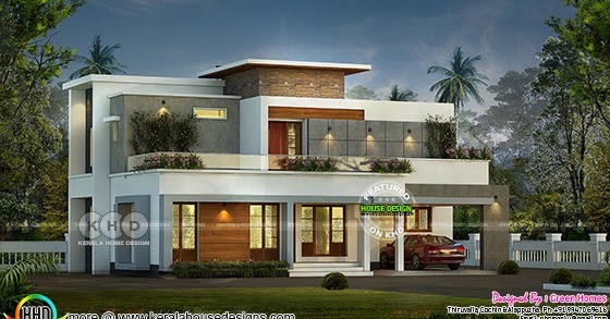 1800 square feet 3 bedroom flat roof contemporary Kerala 