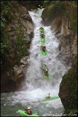 WhereIsBaer.com Chris Baer waterfall green kayak blue water rio costa rica rain force cascade caswela