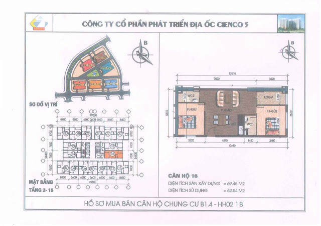 Mặt bằng căn hộ 16 chung cư b1.4 hh02-1b thanh hà